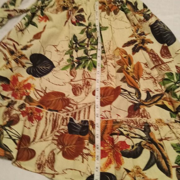 Pretty upcycled cotton and linen tiered skirt, autumn pattern and stretch waistb - Picture 5 of 6